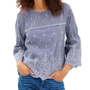 J. Crew Embroidered Bell‎ Sleeve Top Indigo M
